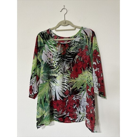 Chico’s Womens Top Blouse Floral 3/4 Sleeve Cold Shoulder Polyester Size 3 - Picture 1 of 8